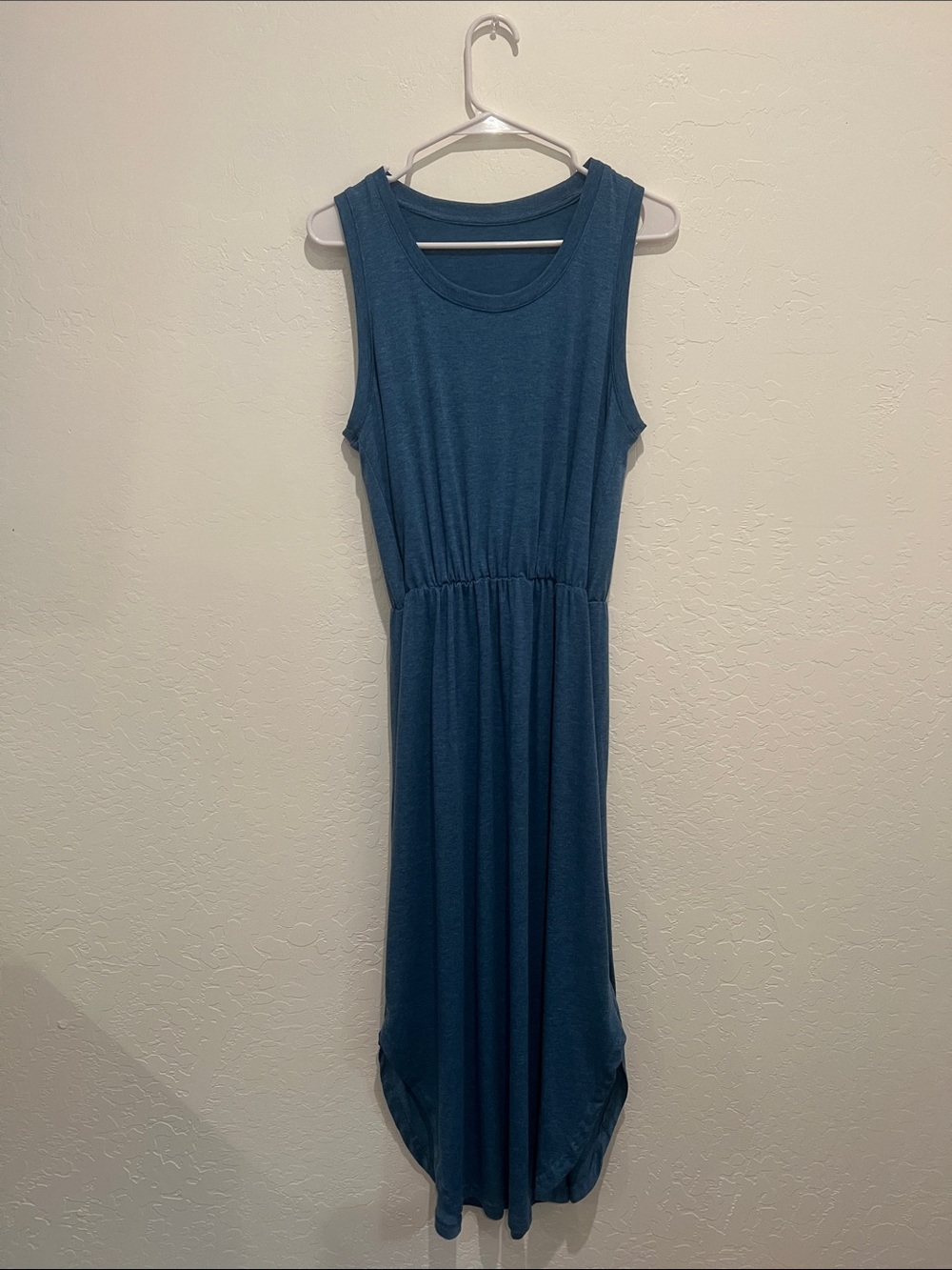 Sleeveless Women's Teal-Blue Midi Dress with Elastic Waist, size Small